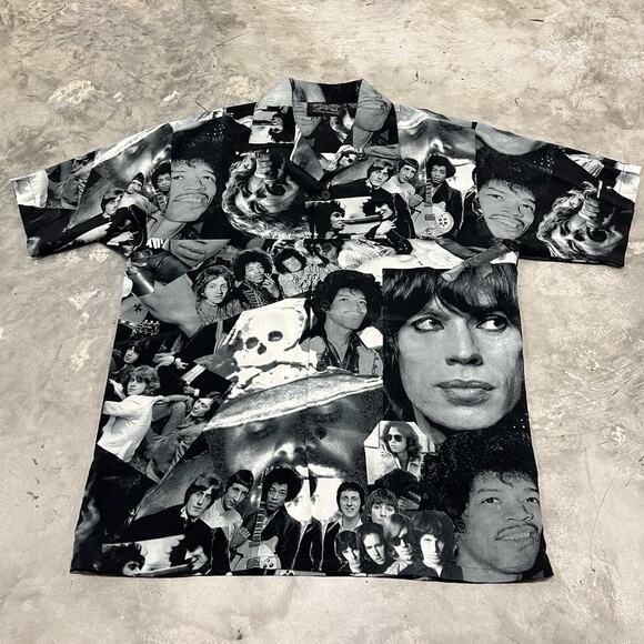 Dragonfly All Over Button ROCK Shirt JIMI HENDRIX LED ZEPPELIN ROLLING STONES L - Picture 1 of 6